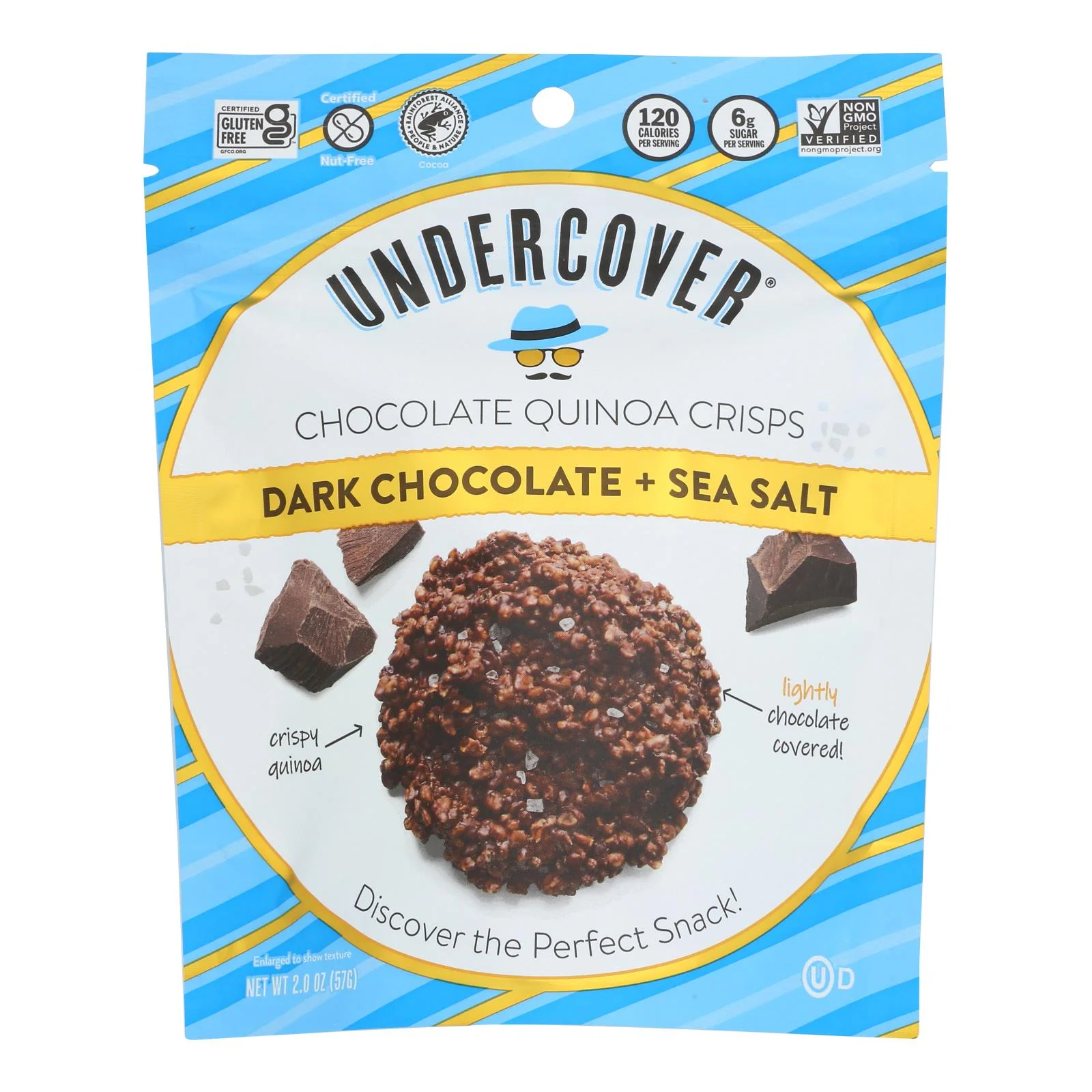 Undercover Quinoa Dark Chocolate + Sea Salt Crispy Quinoa Snack - Case of 12 - 2 OZ