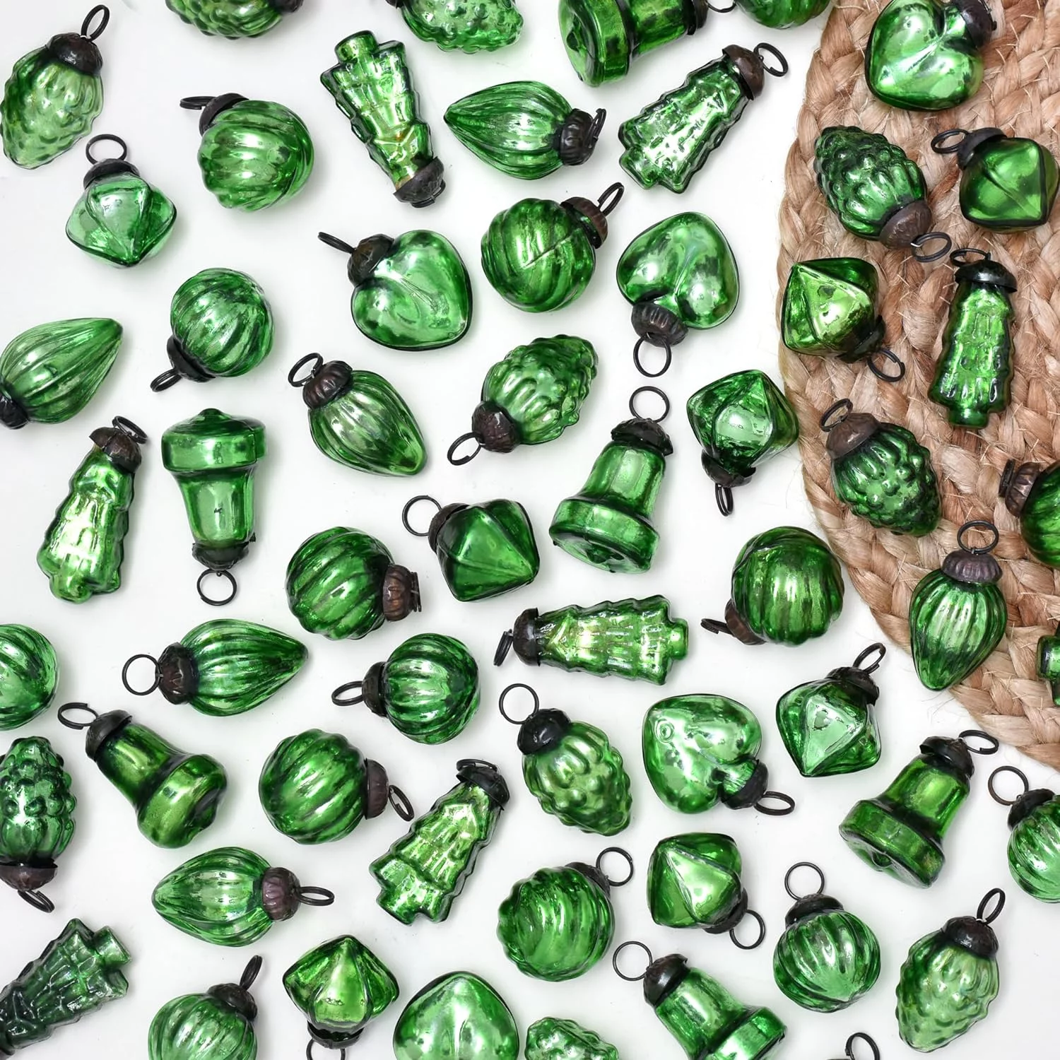 Green Christmas Ornaments- 25 Piece- Glass Christmas Ornaments -Green Christmas Decorations- Vintage Green Christmas Tree Ornaments- Christmas Tree Decorations- Mini Ornaments- Green Christmas Balls