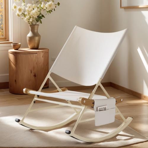 Folding Patio Outdoor Rocker Chairs,Comfortable Folding Freestyle Lounge Chair with Side Pocket Carry Bag,Hard Armrests,Supports 400 lbs-White