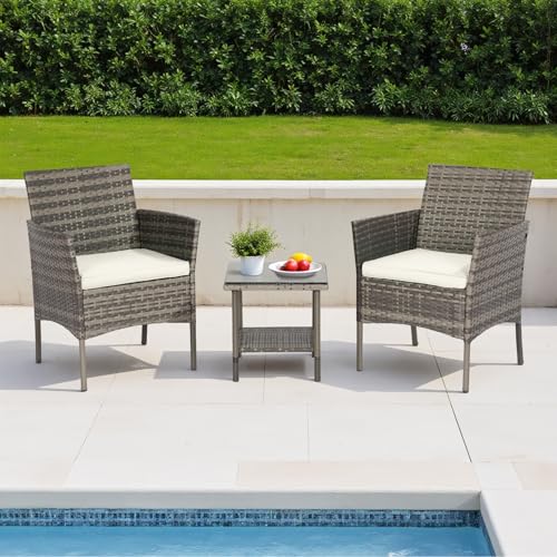 FDW | 4-Piece Patio Furniture Set | Outdoor Wicker Furniture with Coffee Table | Modern Rattan Chairs Conversation Set | Outdoor Seating | Weather-Resistant | Black | for Porch, Garden, Lawn