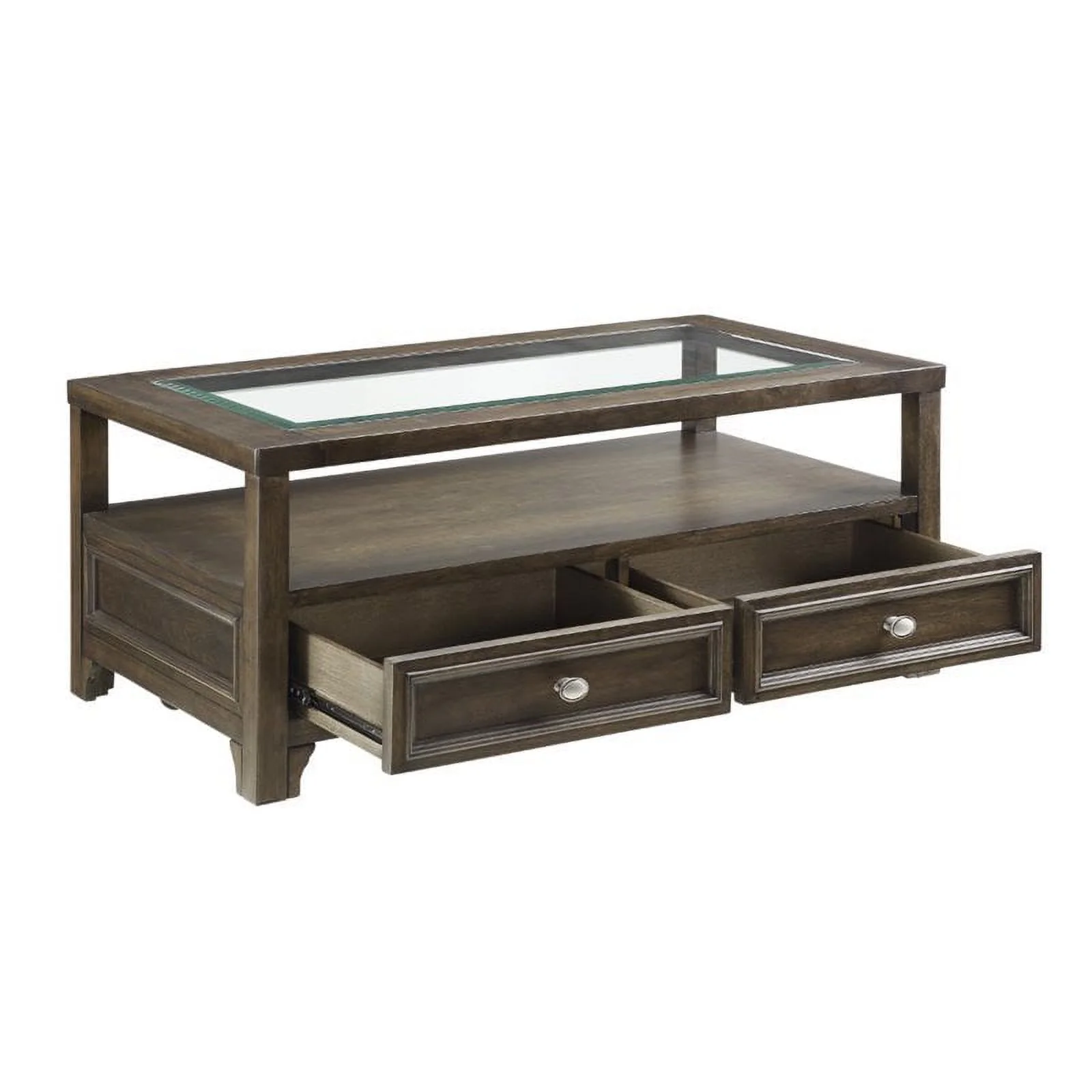 Bowery Hill Wood 2 Drawer Coffee Table in brown Cherry Finish