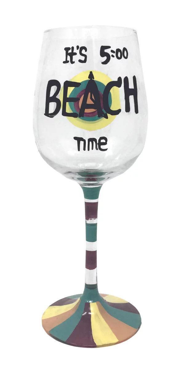 Its 5:00 Beach Time Hand Painted Wine Glass Set