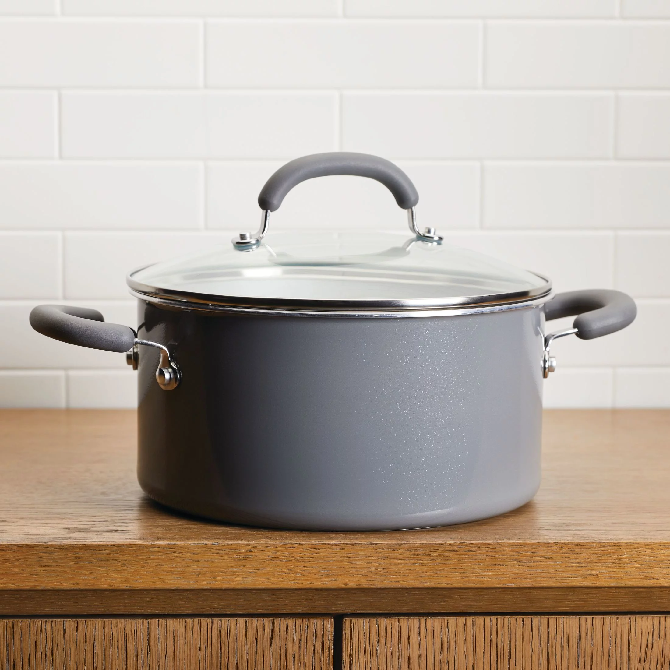 Rachael Ray Create Delicious 6 Quart Aluminum Nonstick Stockpot, Gray Shimmer