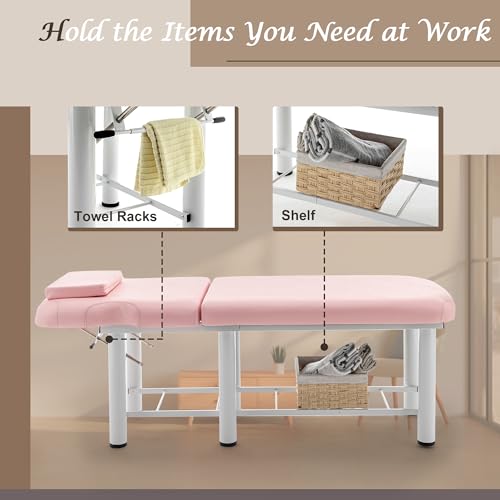 Professional Massage Bed 73 Inch, Treatment Table Salon with Removable Headrest, Faux Leather Stationary Physical Therapy Table, Spa Facial with Adjustable Backrest, Steel Frame, Black