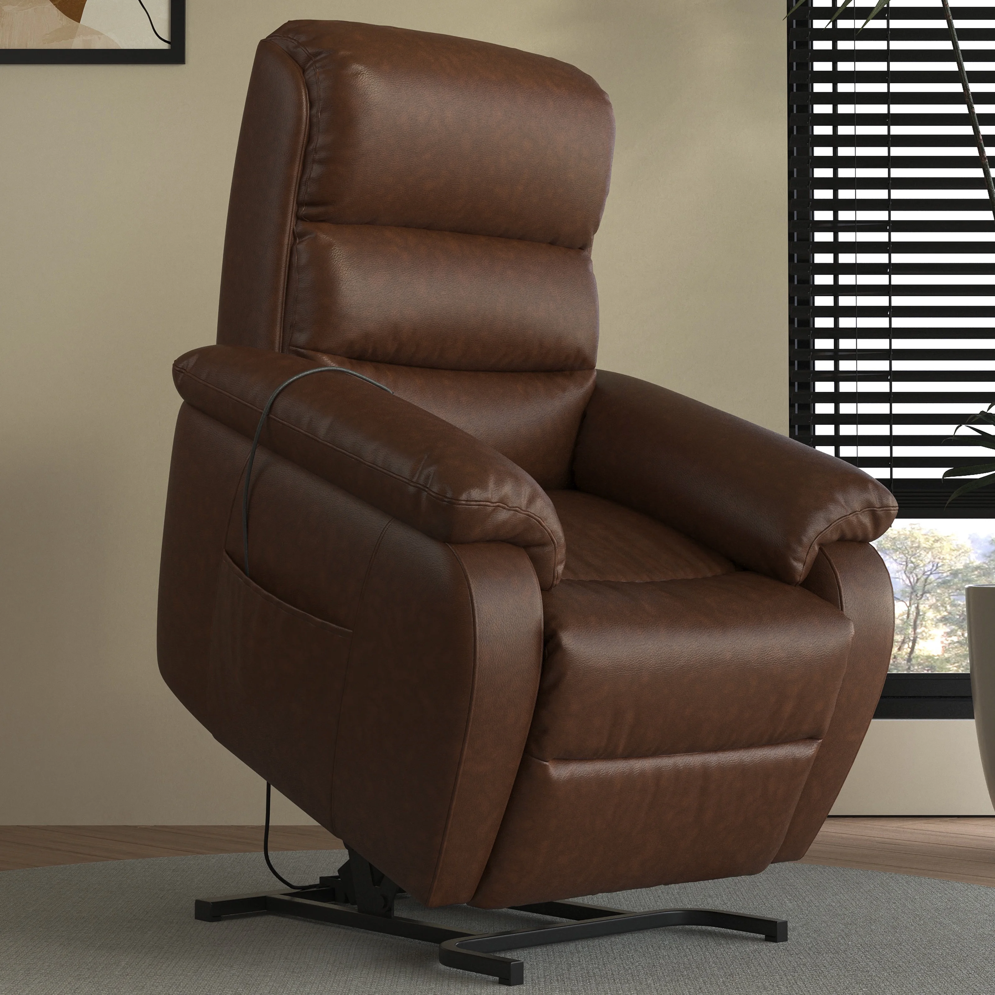 TOBILI Electric Large Power Lift Recliner with Massage and Heat PU Brown