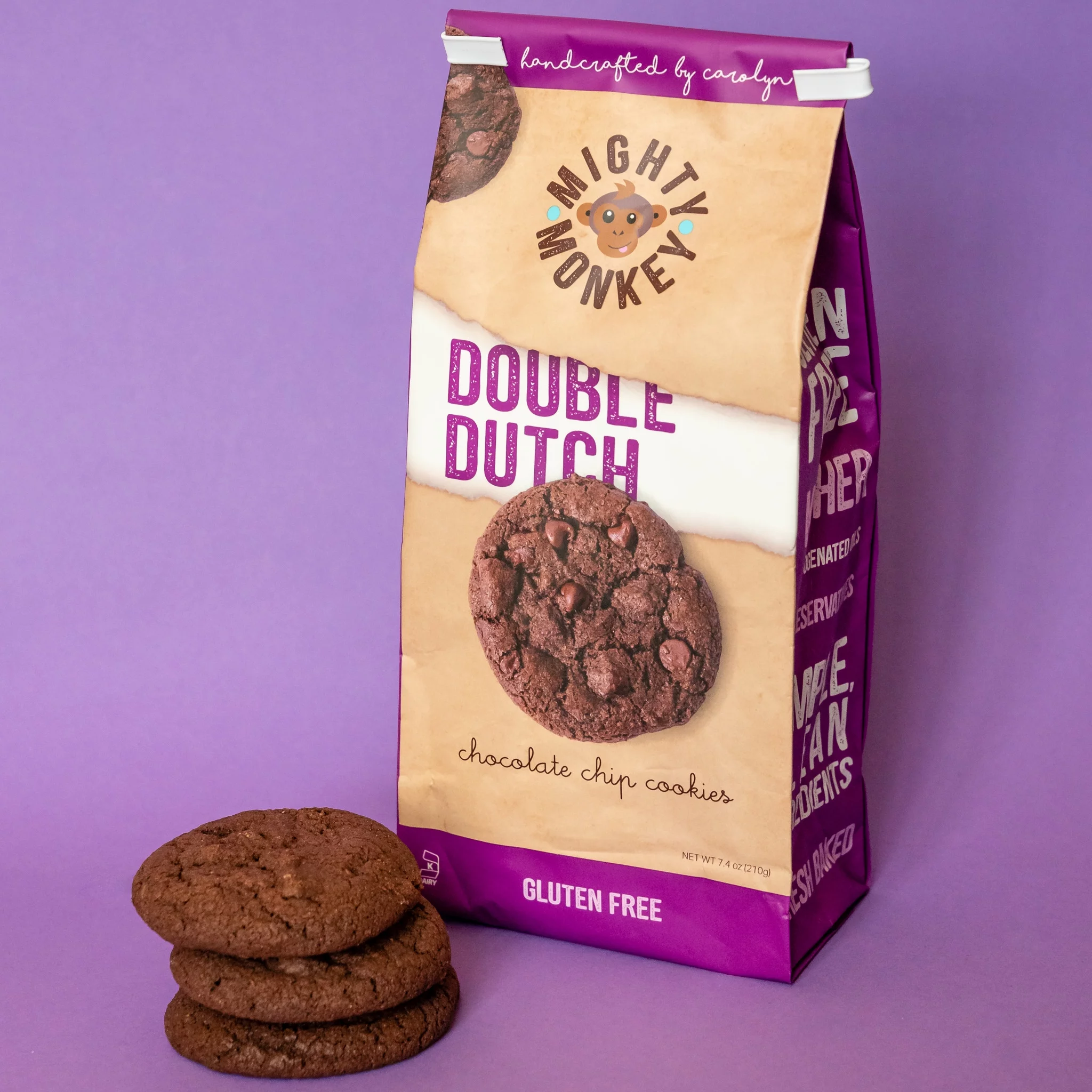 Mightylicious – Handcrafted Chocolate Cookies | Soft & Chewy | Gluten Free Cookies | non-GMO | Kosher | Better for You Snack | Allergen Friendly | Double Dutch Chocolate Chip Cookies - 7.4 Oz (3 Pack)