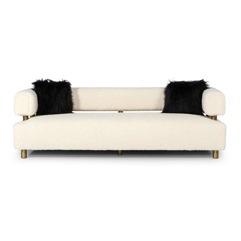 Divani Casa Gannet Polyester Fabric & Stainless Steel Sofa in Beige