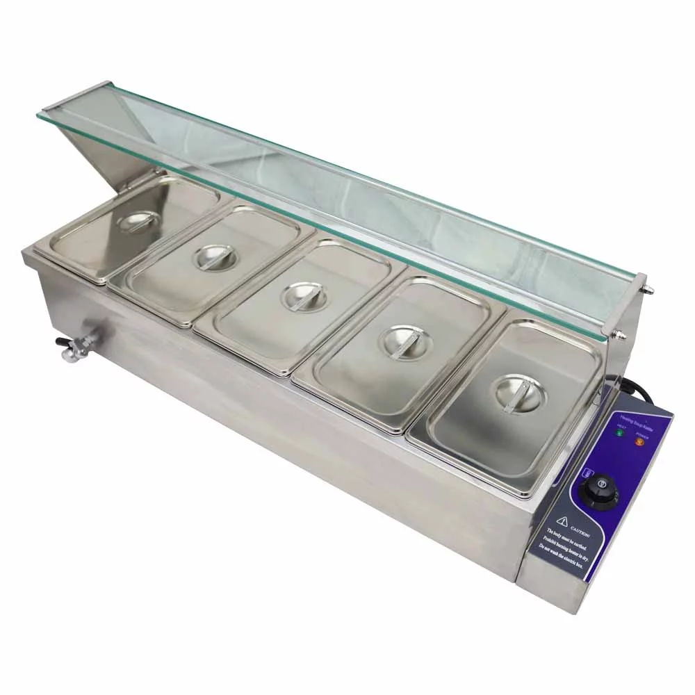 TECHTONGDA Electric Commercial Bain-marie Buffet Food Warmer Steam Table with Glass Guard 5-Pan 6