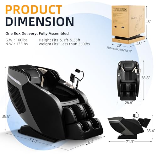 Massage Chair Full Body, SL-Track Zero Gravity Shiatsu Massage Chair Built-in AI Voice Control, Heat System, Airbag Massage, with Body Scan, Heated, Calfrest Extension for Home, Office Use - Black