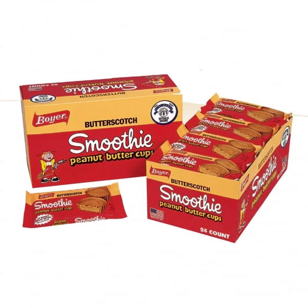 Boyer Candy, Smoothie Butterscotch Peanut Butter Cups, 1.6 oz, 24 Ct