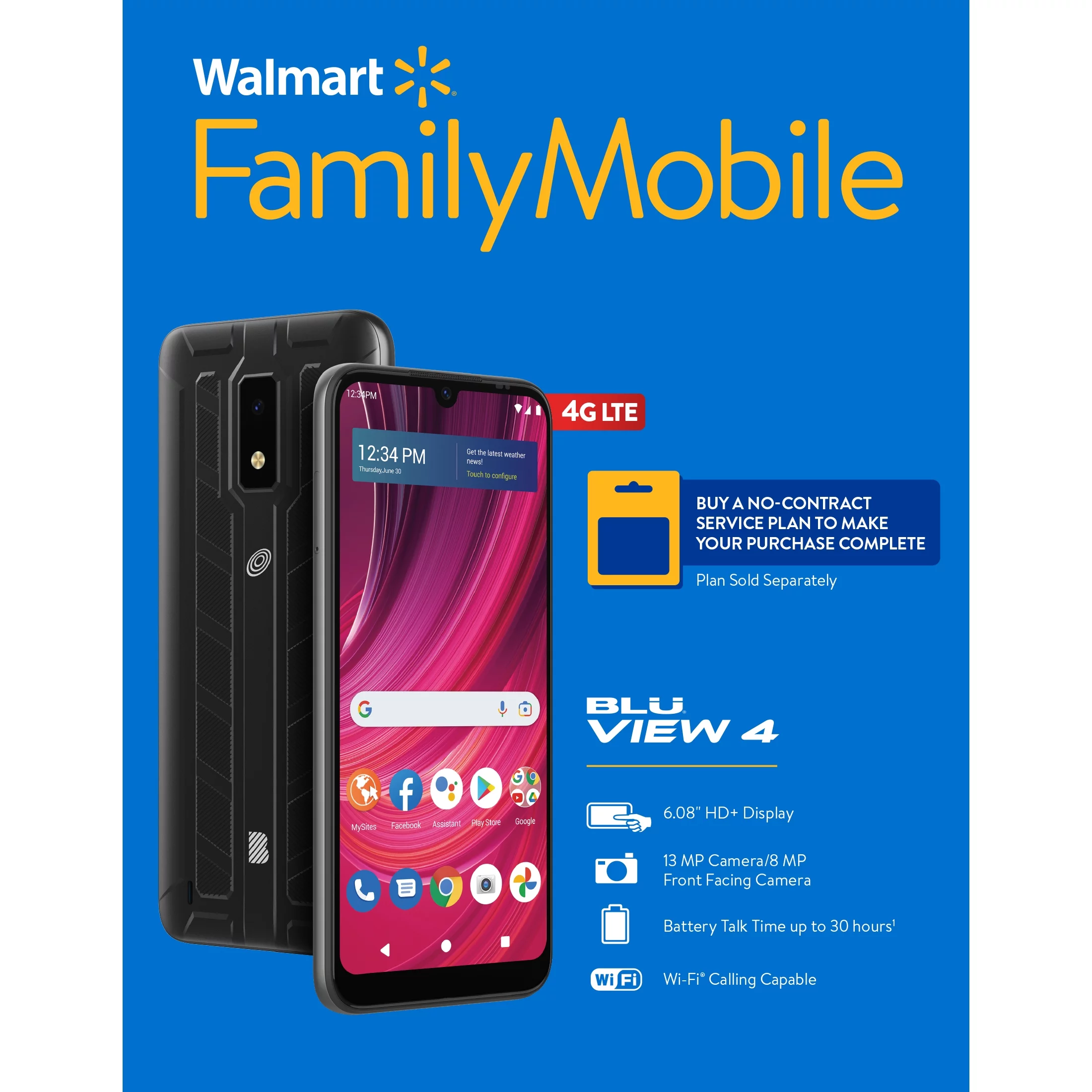 Walmart Family Mobile BLU View 4, 32GB, Black - Prepaid Smartphone [Locked to Walmart Famiy Mobile]