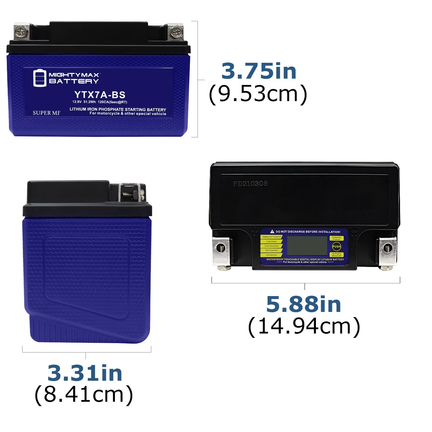 YTX7A-BS Lithium Replacement Battery Compatible with ATV Battery Exide 7A-BS - 8 Pack