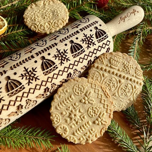 CHRISTMAS GIFTS EMBOSSING ROLLING PIN laser engraved with Christmas symbols CHRISTMAS GINGERBREAD COOKIES