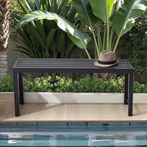 Metal Garden Bench for Outdoors, Set of 2, Grey Outdoor Benches Slats for Patio, Patio Backless Bench,Dining Bench for Porch, Lawn, Balcony, Backyard and Park