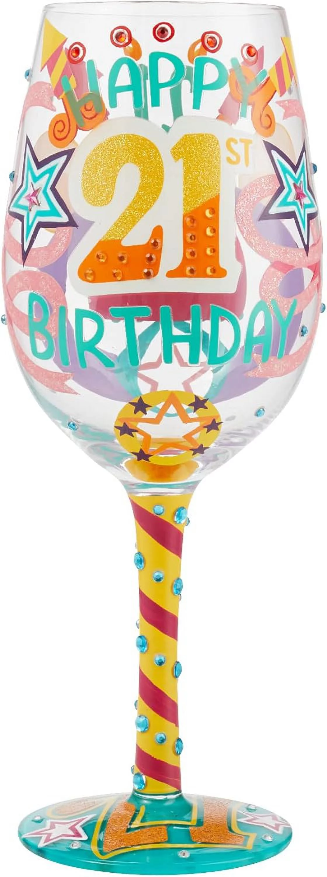 Designs By Happy 21St Birthday Hand-Painted Artisan Wine Glass, 1 Count (Pack Of 1), Multicolor