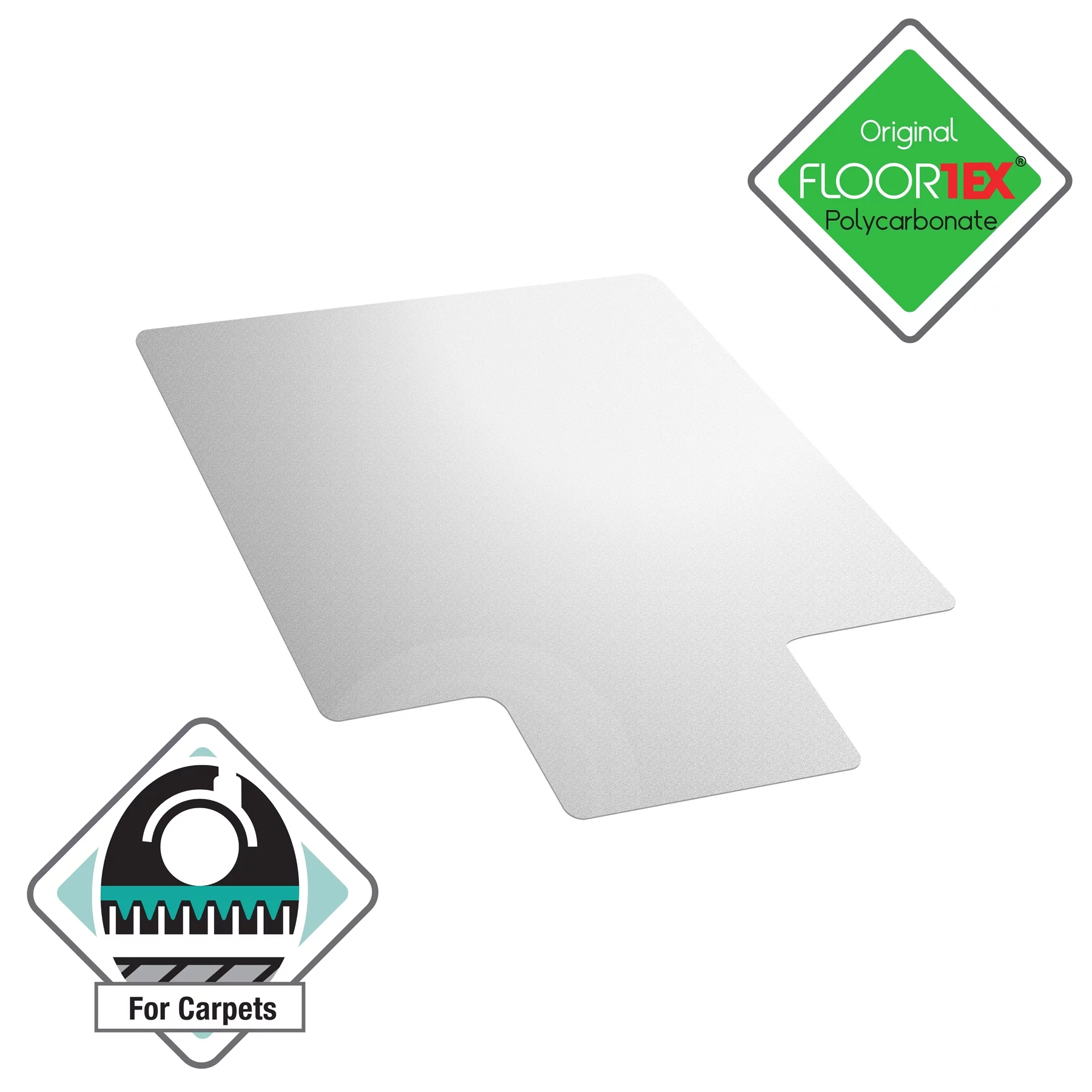 Cleartex Ultimat Polycarbonate Rectangular Lipped Chair Mat for Plush Pile Carpets Over 1/2