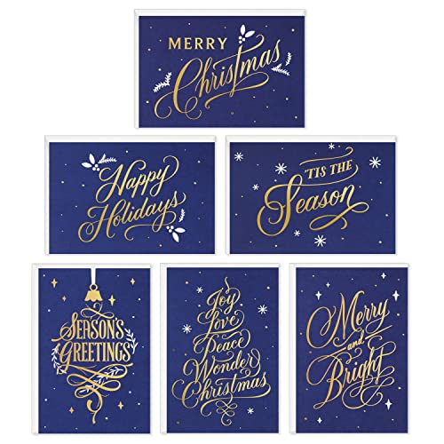 Hallmark Boxed Christmas Cards Assortment, Blue and Gold Holidays (6 Designs, 72 Cards with Envelopes)
