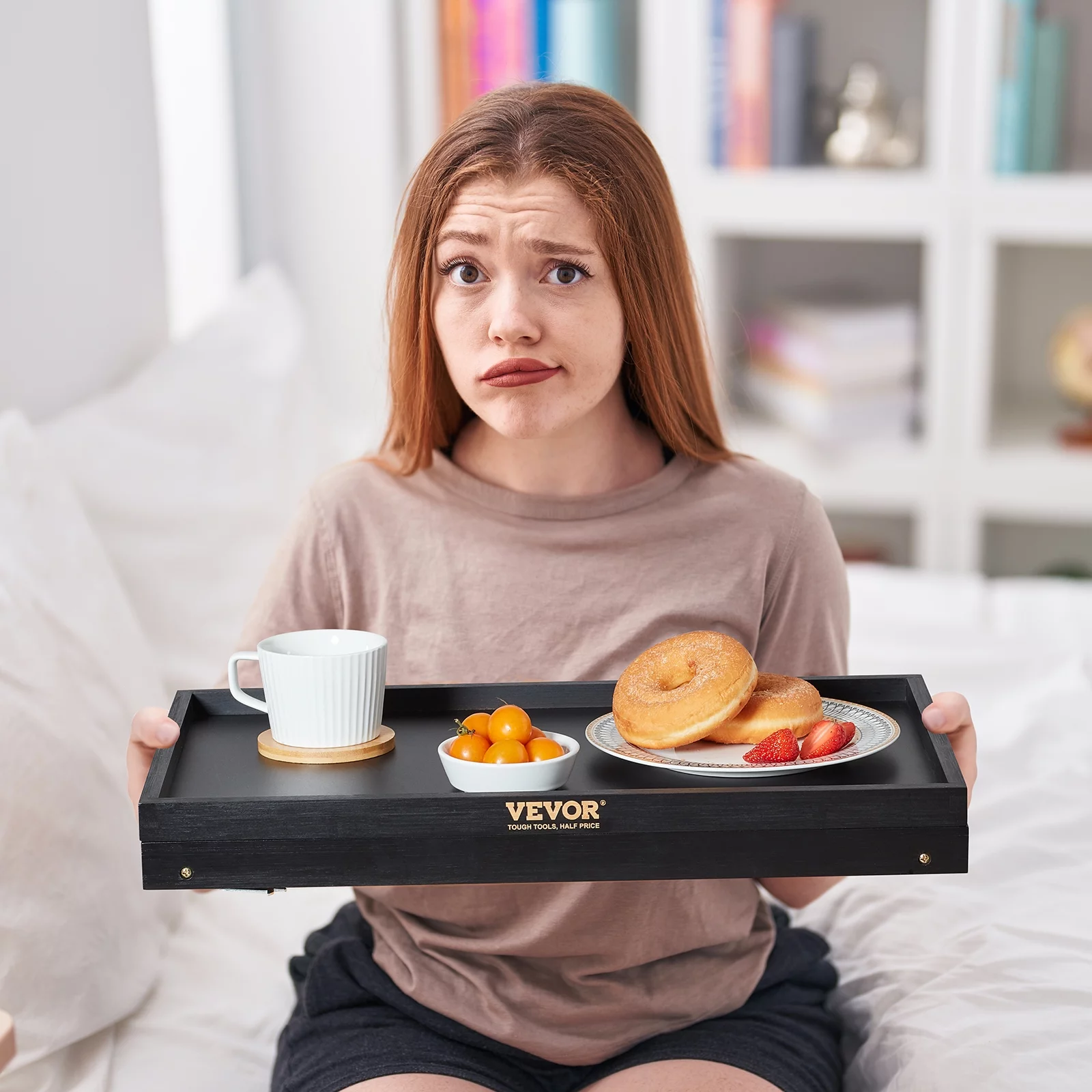 BENTISM Bamboo Bed Tray Breakfast Serving Table Laptop Desk with Foldable Legs Adjustable Slope for Sofa, Bed, Eating, Snacking, and Working，20