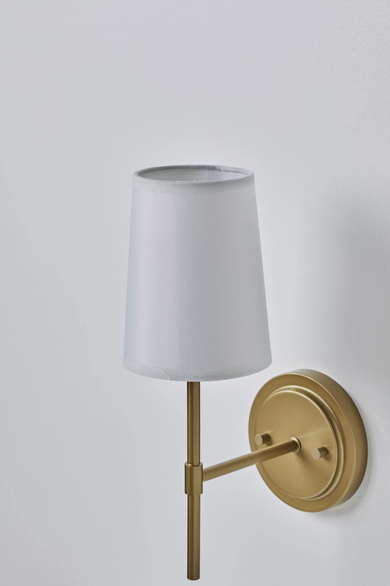 Better Homes & Gardens 1 Light Wall Sconce,Burnished Brass,White Fabric Shade,Bulb Not Included