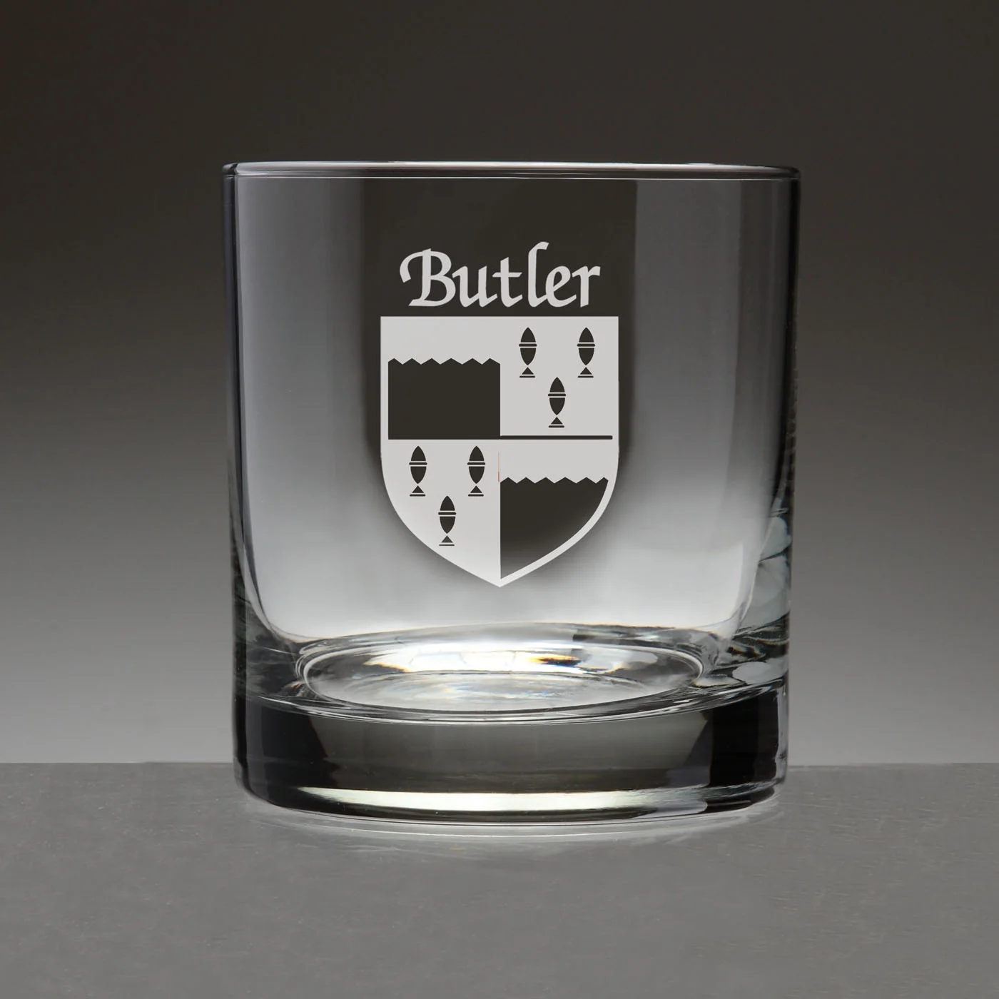 Butler Irish Coat of Arms Tumbler Glasses - Set of 4 (Sand Etched)