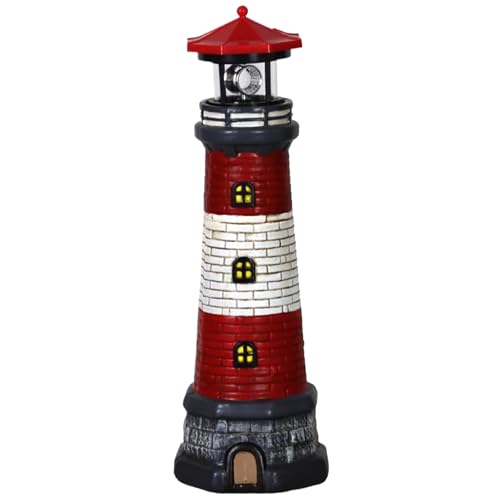 Lighthouse Lamp Solar Lighthouse Ornaments Light 15 inch Tall Waterproof Resin Solar Garden Lights with 360 Degree Rotating LED Style Ideal for Patio Lawn Yard Garden Decorations