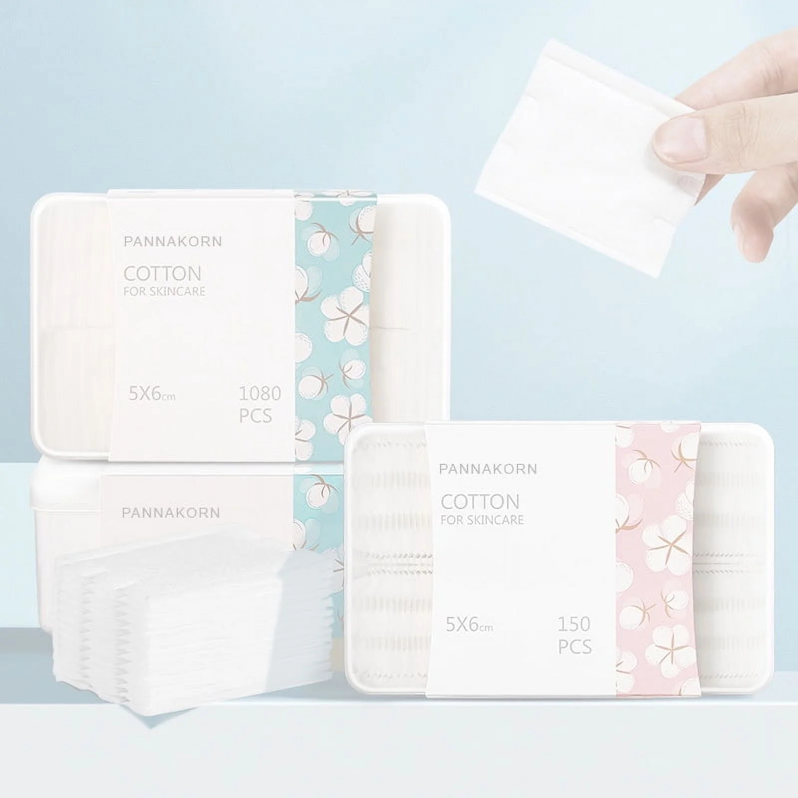 PANNAKORN Makeup Remover Cotton Pads Perfect for Face Lips Eyes Nails Polish Makeup Remover Cleansing & Daily Skin Care, Square, Lint-Free, 1080 PCS, 5*6cm