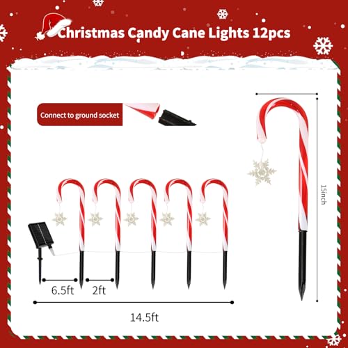 Solar Christmas Candy Cane Lights, Outdoor Waterproof Pathway Stake Lights with 8 Modes, Solar Lights for Outside Yard Walkway Garden Christmas Decorations