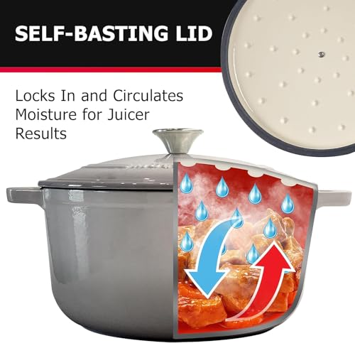 Mueller 6qt Enameled Cast Iron Dutch Oven, Heavy-Duty Casserole and Braiser Pan with Lid and Knob, Oven-Safe up to 500° F & Across All Cooktops, White