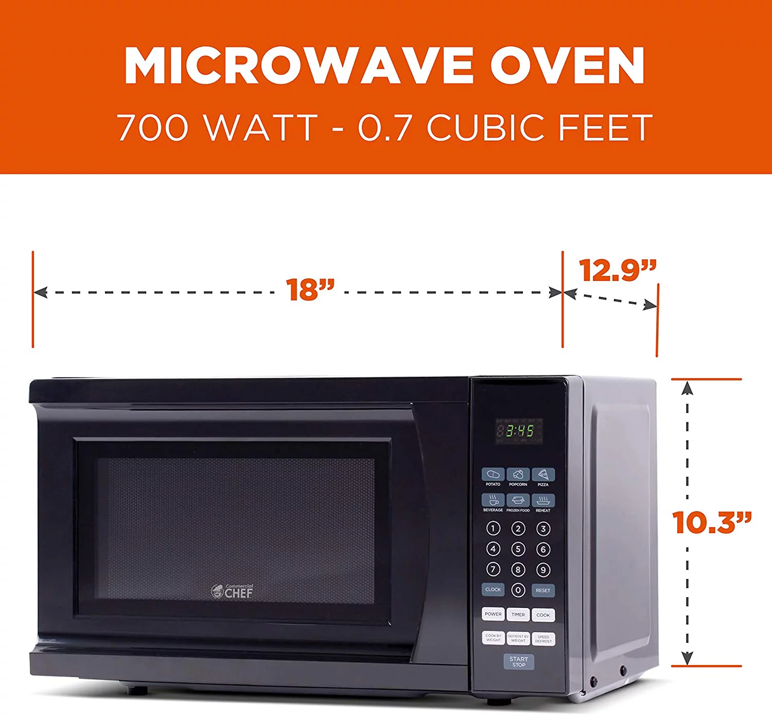 Commercial Chef CHM770B Countertop Microwave, 0.7 Cubic Feet, Black