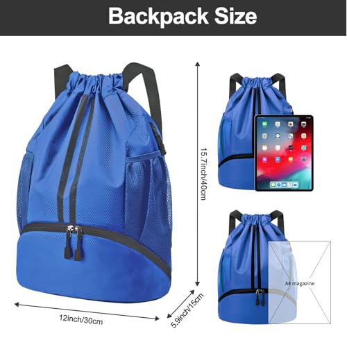 Hoedia Sports Drawstring Backpack - String Swim Gym Bag with Shoes Compartment and Wet Proof Pocket for Women and Men, Dark Green