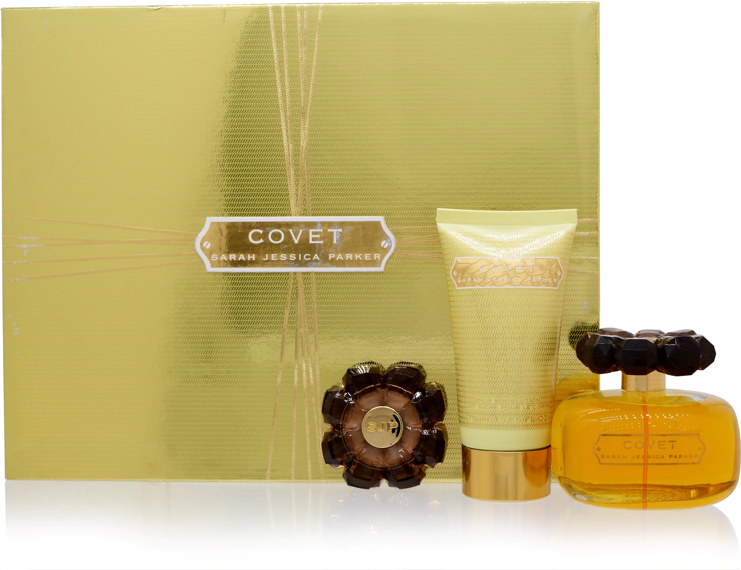 Covet by Sarah Jessica Parker Gift Set -- 3.4 oz Eau De Parfum Spray + 2.5 oz Body Loiton + Perfume Compact for Women