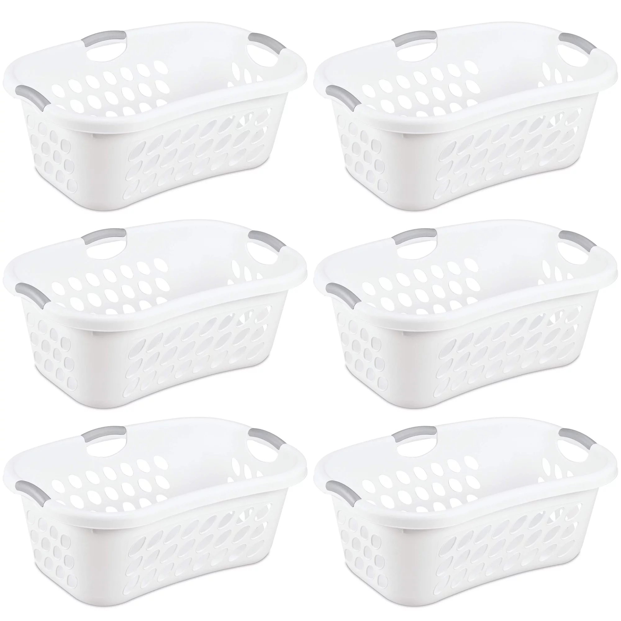 Sterilite Ultra HipHold 1.25 Bushel Plastic Clothes Laundry Basket Bin (6 Pack)