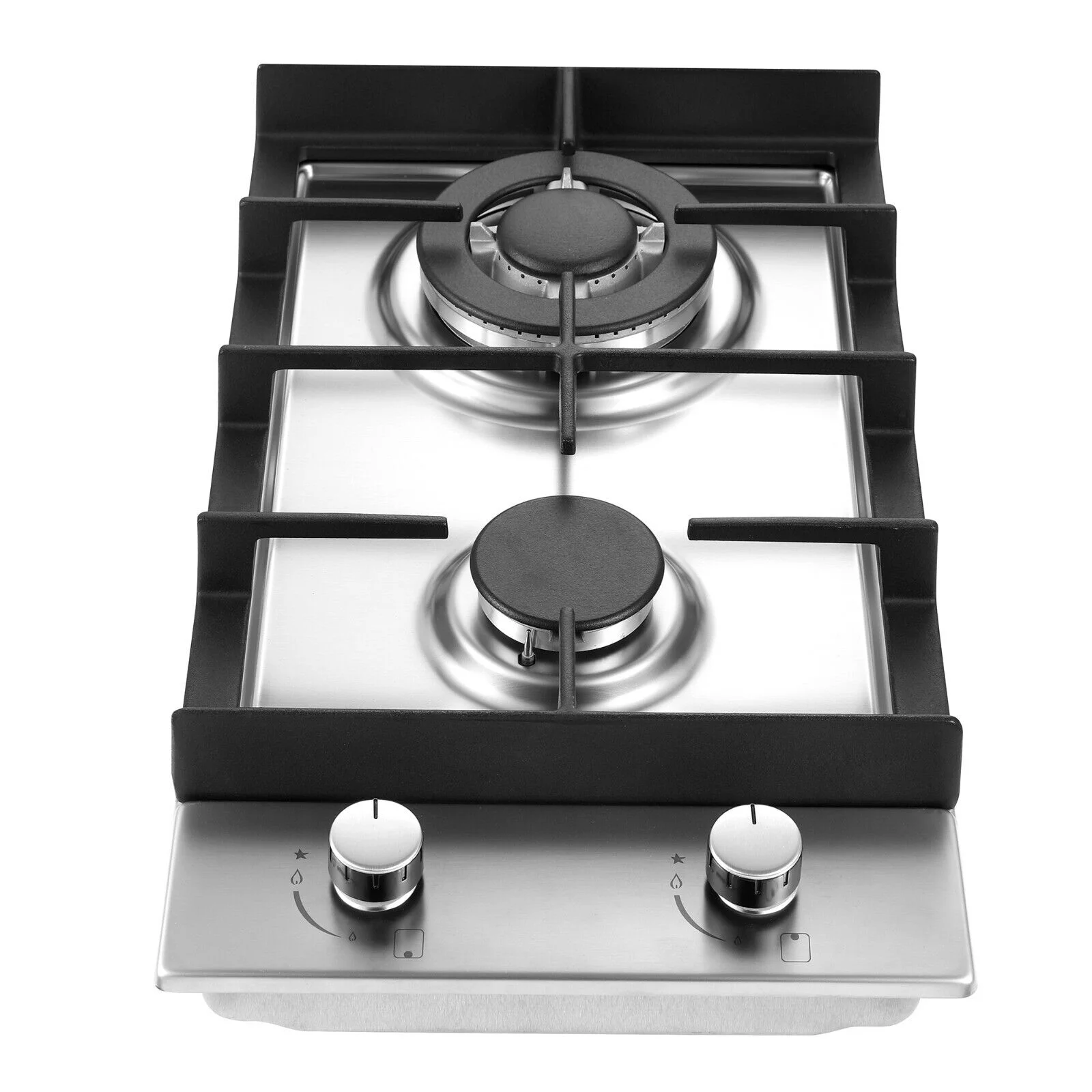 2-Burners 12inch Gas Cooktop Stainless Steel NG/LPG Convertible Built-in Burner Cooktop