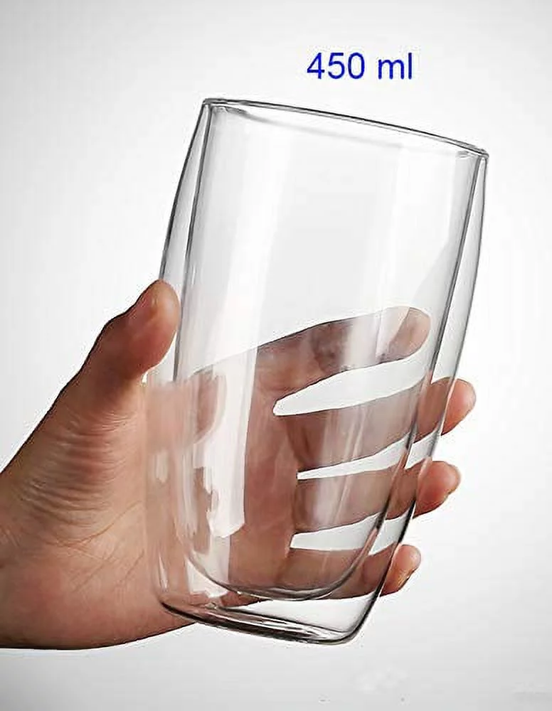 Double Wall Insulated Glasses Coffee Mugs Cups 15 oz/ 450ml Lead Free Set of 2