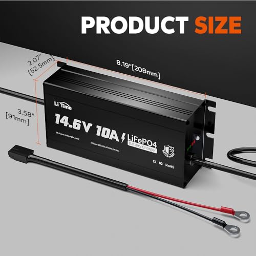 LiTime IP67 Waterproof 14.6V 10A LiFePO4 Onboard Charger, Fast Charging, 4 Safety Protections, Better Charging Performance, Extend Lithium Batteries Life, with LED Indicator, Outdoor & Marine Use