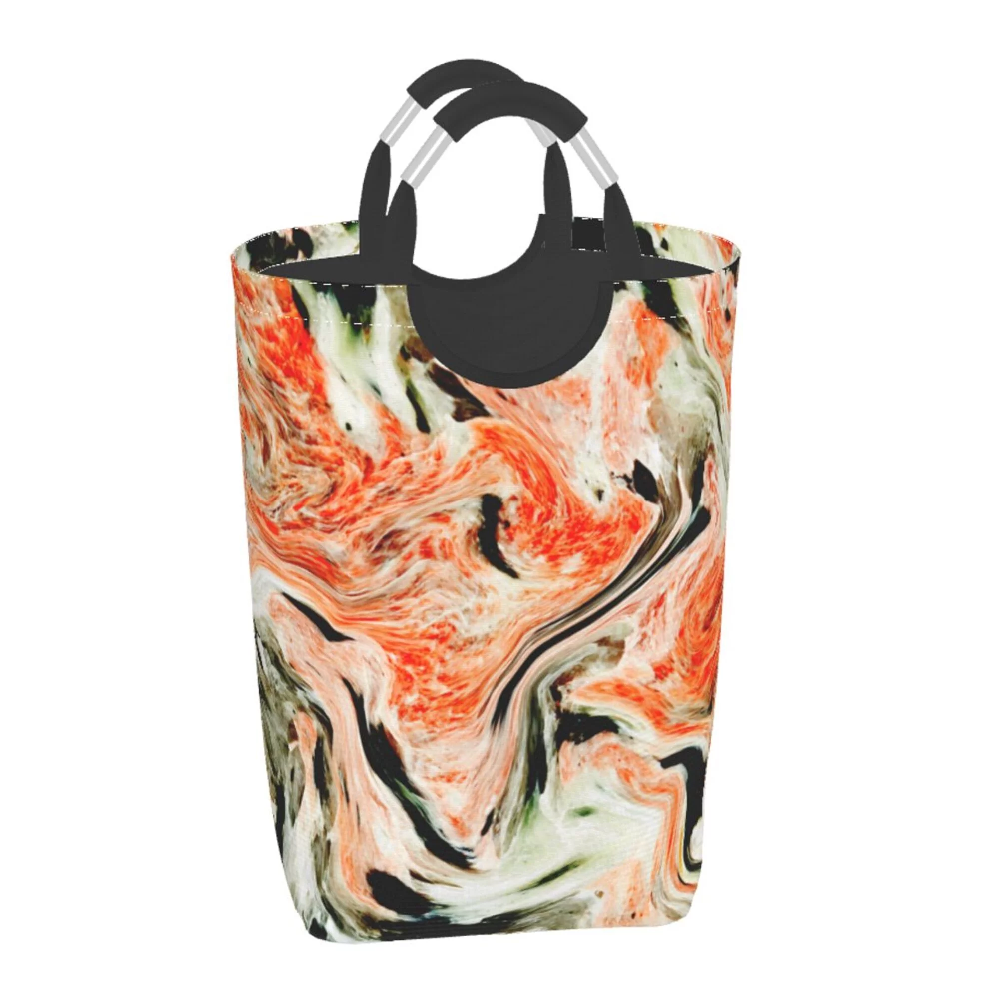 TEQUAN 50L Large Rectangular Laundry Hamper with Aluminum Handles, Marble Texture Prints Waterproof Foldable Dirty Clothes Basket