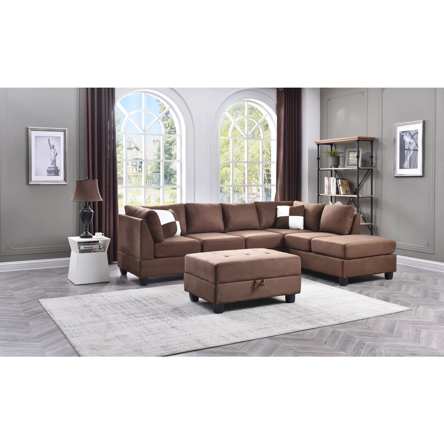 Homestock Tribal Treasures G632B-SC Sectional ( 3 Boxes) , Chocolate