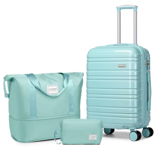 LARVENDER Luggage Sets 3 Piece, 20 Inch Carry on Luggage 22x14x9 Airline Approved Hardside PC+ABS Suitcase Set with Spinner Wheels TSA Lock, Lightweight Luggage Set for Women, Peach Sparkling