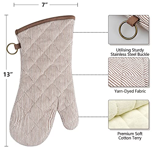 1 Pair Yarn Dyed Oven Mitts 100% Cotton Heat Resistant 470 Degree Gloves Men Women Cooking Baking Barbecue BBQ Microwave Crafting Machine Washable Pot Holders Mittens (red2)