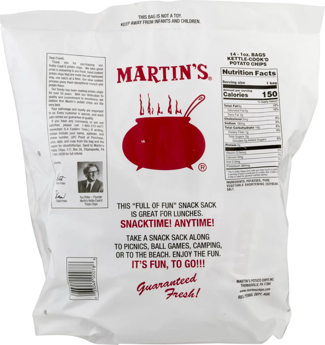Martin's Kettle-Cook'd Potato Chip Snack Sack- 14 Count Bag