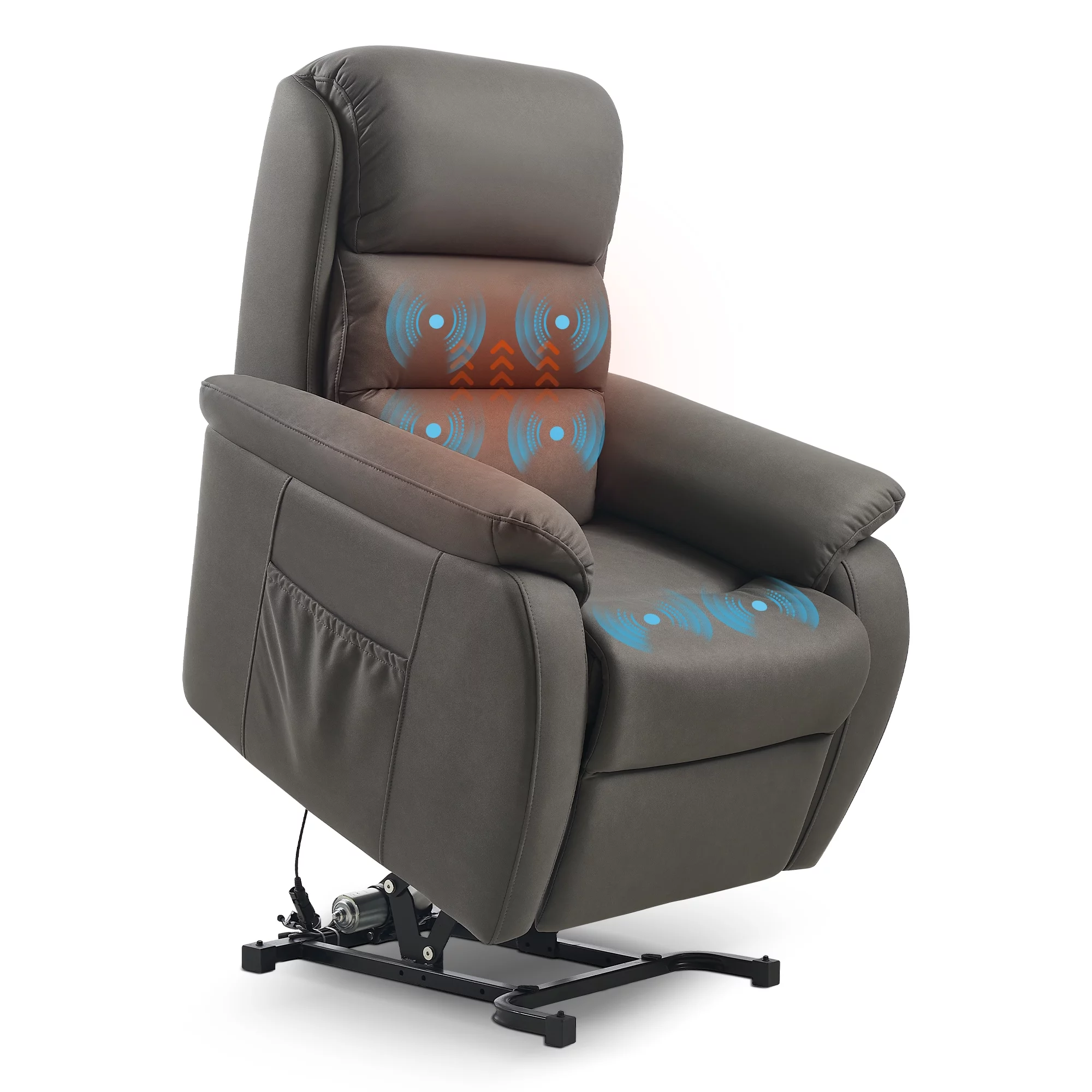 FIBO Electric Large Power Lift Recliner with Automatic Lift & Recline Button, Overstuffed Wide Recliners for Big Man People, Lift Chairs Recliners for Elderly with Massage and Heat, Fabric (Darkgrey)