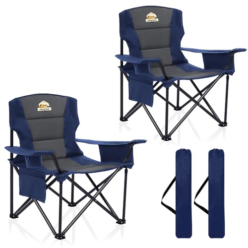 Oversized Camping Chairs 2 Pack - 450lbs Support Heavy Duty Folding Camp Chair Wide Portable Outside Collapsible Chairs with Carry Bag,Cooler,Cup Holder for Outdoor,Lawn,Sports,Baseball,Soccer-Black