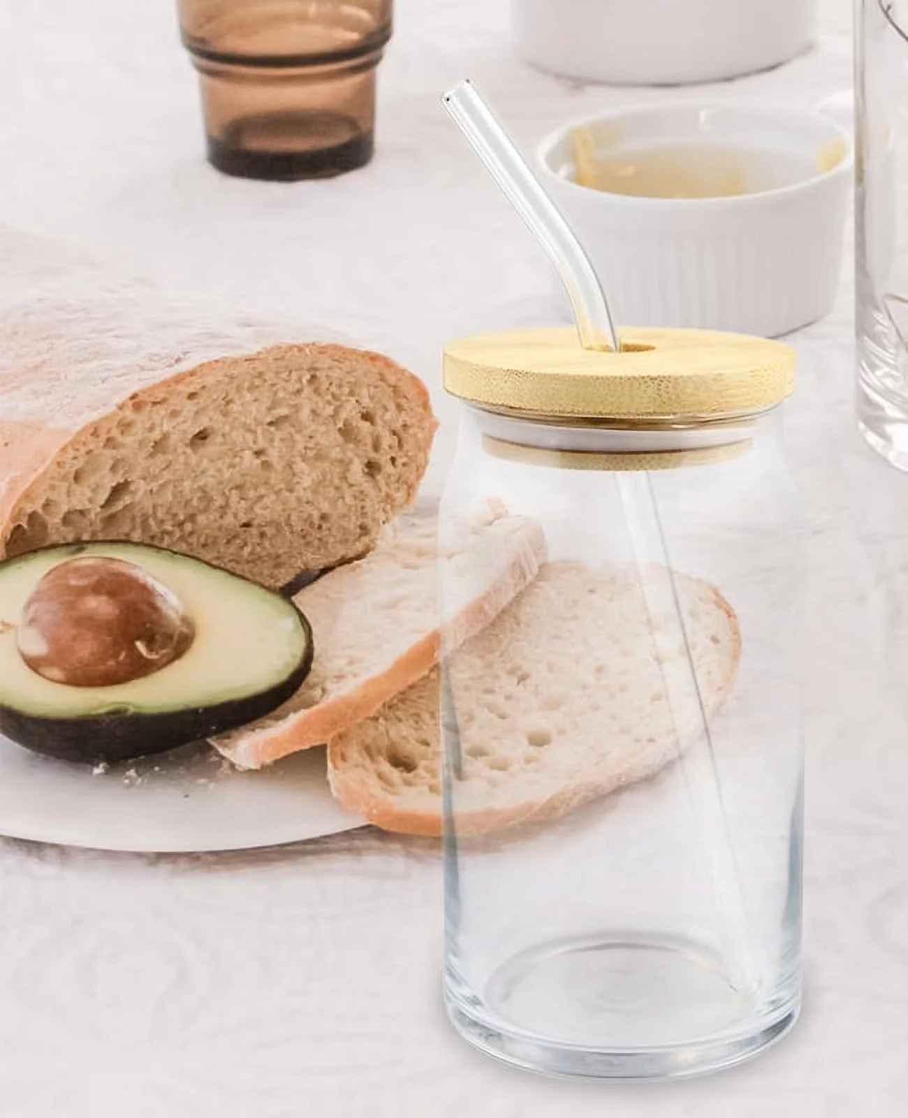 VING 48 Pack 16oz Sublimation Clear Glass Mug Blank Beer Glasses Coke Can Shaped Glass Tumbler Cups Bottles Jars with Bamboo Lid and Glass Straw