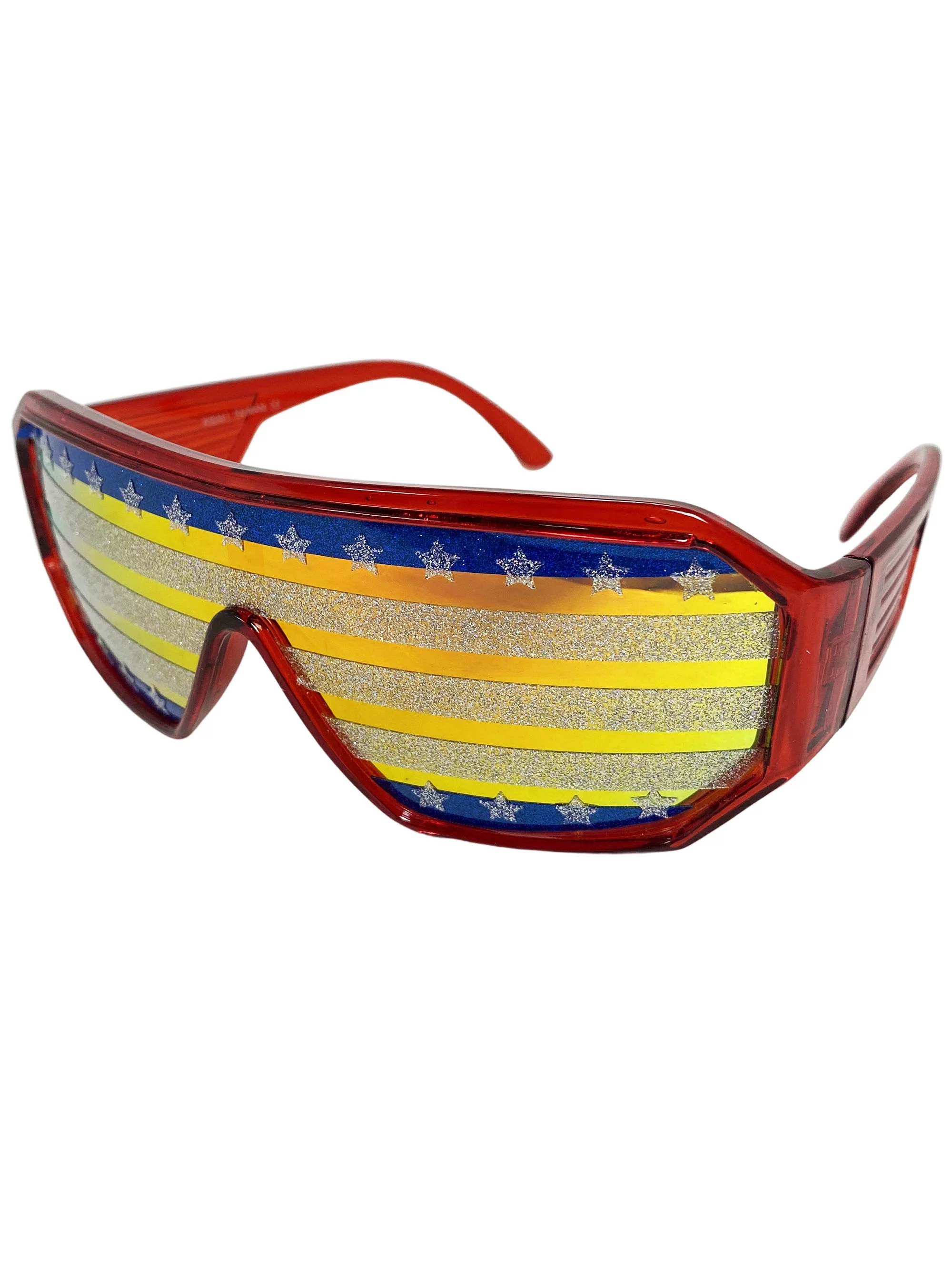 Macho Wrestler Sunglasses Silver and Blue Stars and Stripes on Red Lens with Red Frame