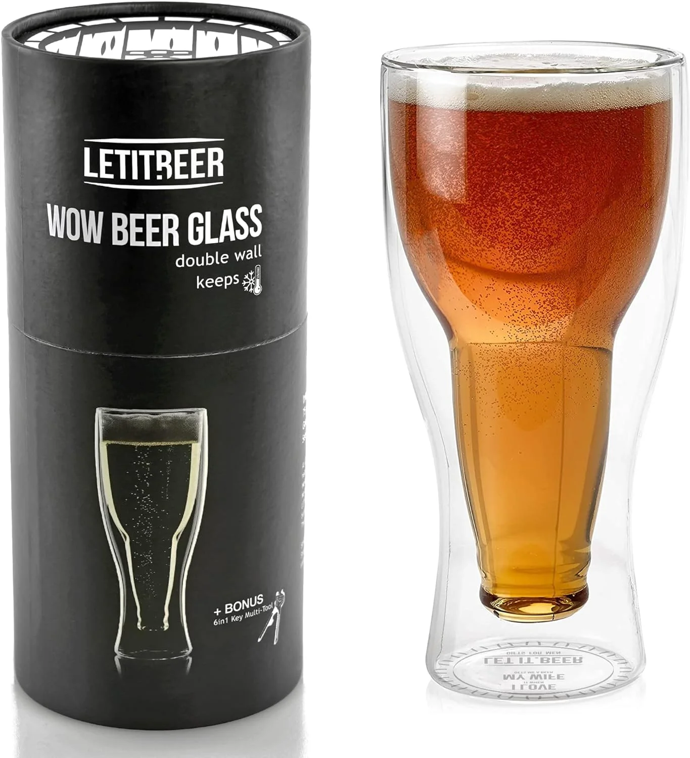 Double-walled Beer Bottle Shaped Glass - Gift Idea for any Beer Lovers Set of 2