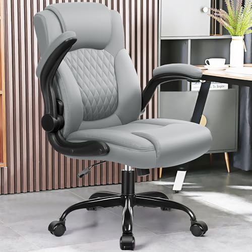 Leather Office Chair, PU Home Computer Desk Chairs with Ergonomic Back Support, 360°Swivel Free，Small Gmaing Chair with Wheels and Adjustable Armrests, for Short People Use, Black
