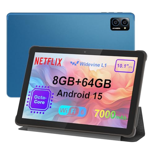 10 inch Android 15 Tablet: Octa-Core, 8GB RAM 64GB, 7000mAh, with Stand Case, IPS HD Display, Wi-Fi 6, OTG, Metal Body – Fast & Portable Tablet for Work & Entertainment, 2-Year Protection