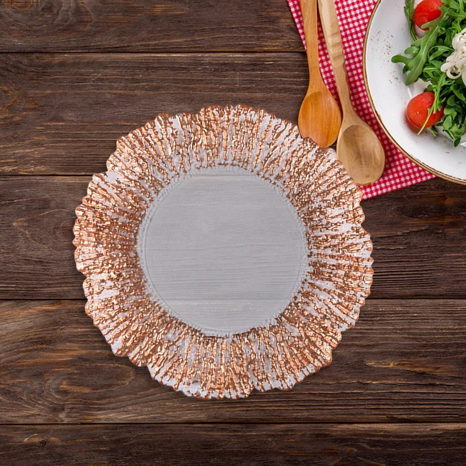 Durable Service Platter Serving Tray Cooking Holiday Reception Party Wedding Bakeware Glass Round Dish for Snack Steak Farmhouse, Butter, Cake Rose Gold 27cm