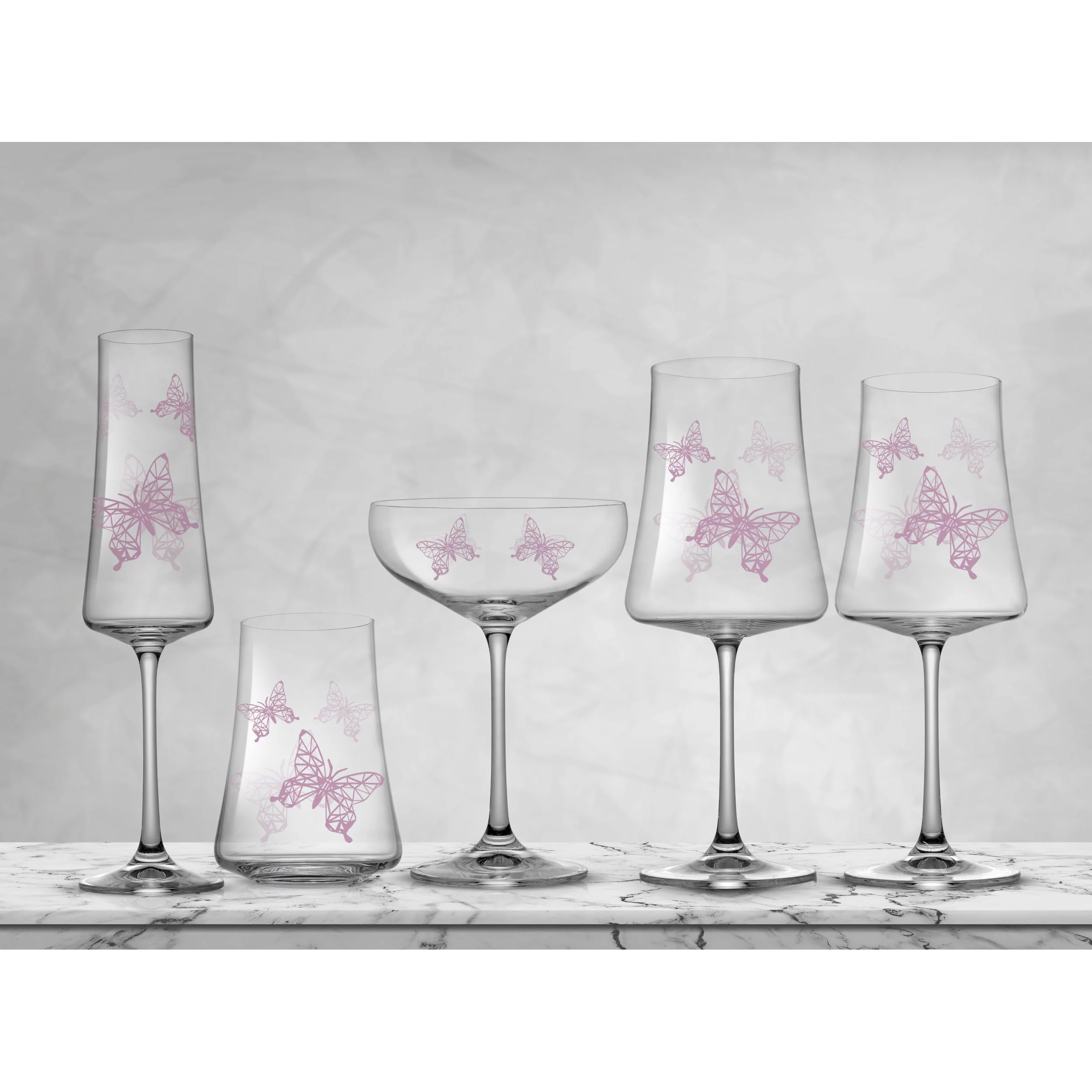 JoyJolt Meadow Butterfly Collection European Crystal Stemmed Red Wine Glass - Set of 2