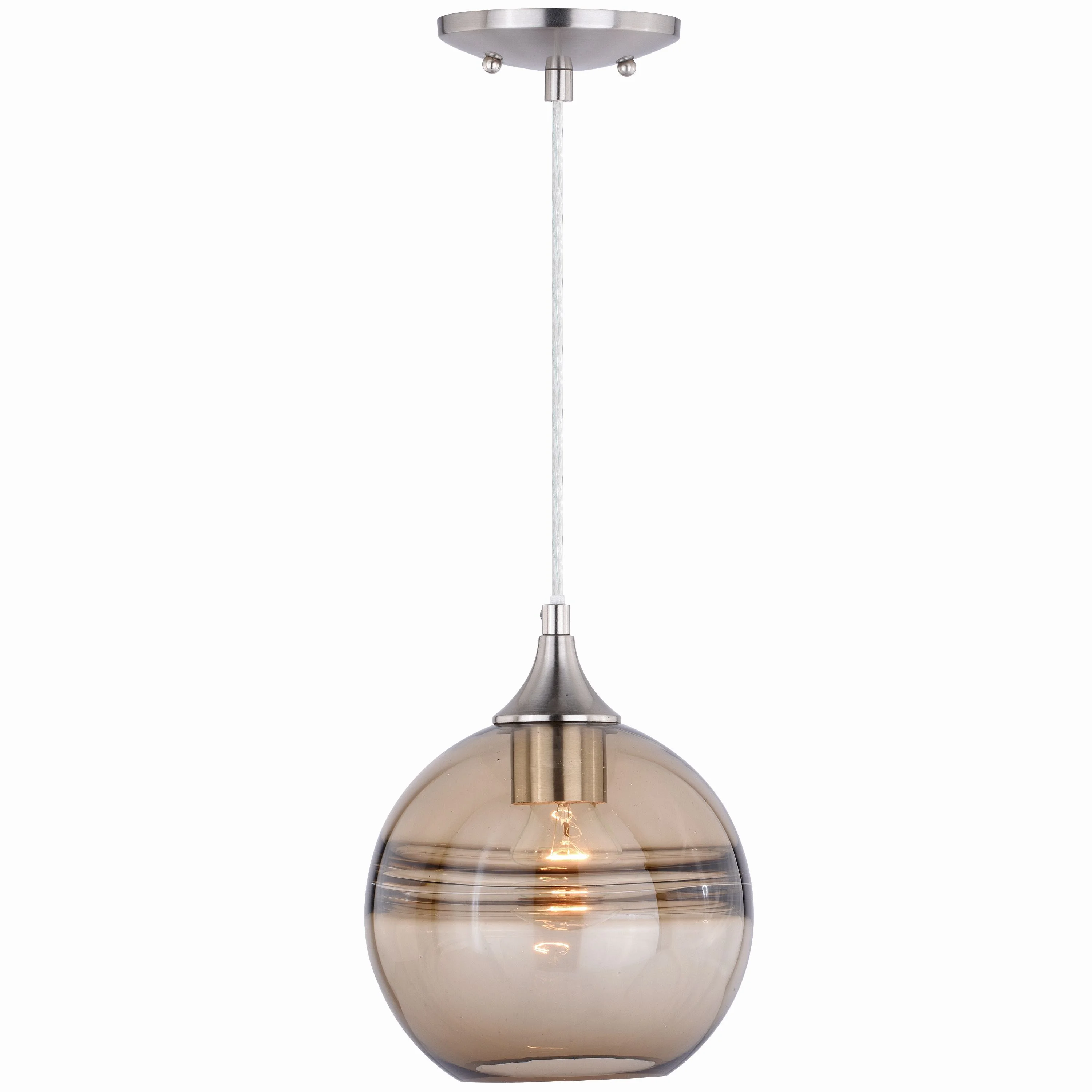 Vaxcel Milano Satin Nickel Globe Mini Pendant Ceiling Light Amber Fog Glass